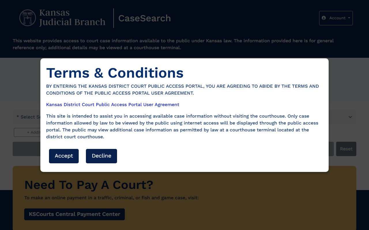 Sumner County court records after arrest Kansas Case Search portal