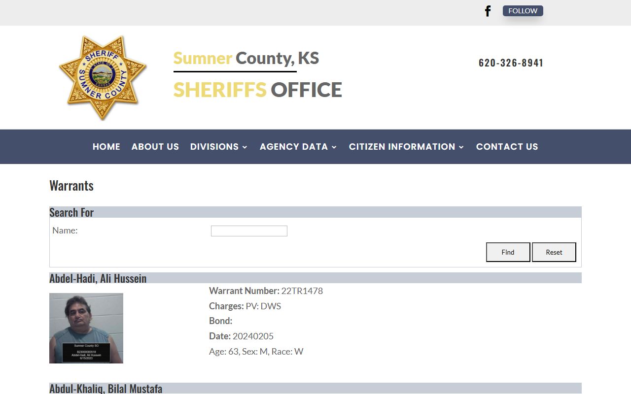 Sumner County warrant record fields before jail arrest court records